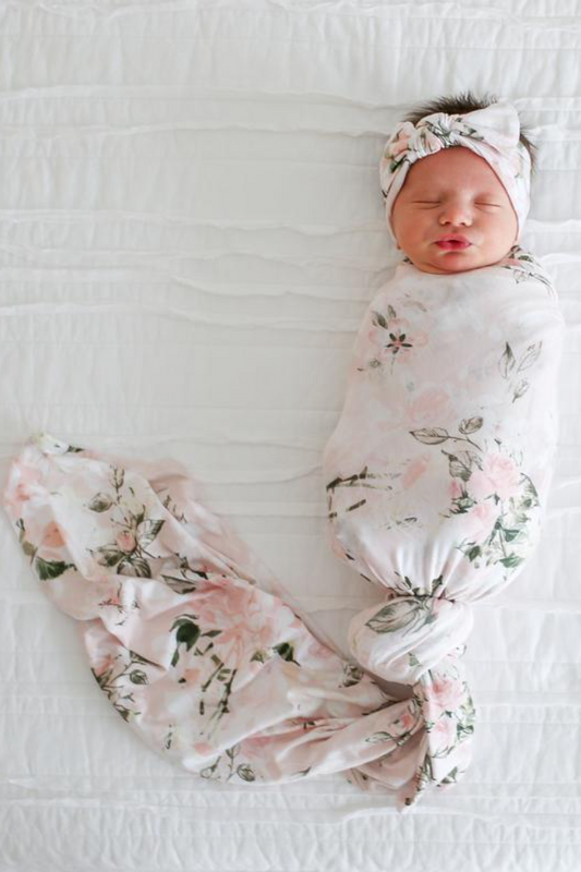 Vintage Pink Rose Swaddle Headband Set