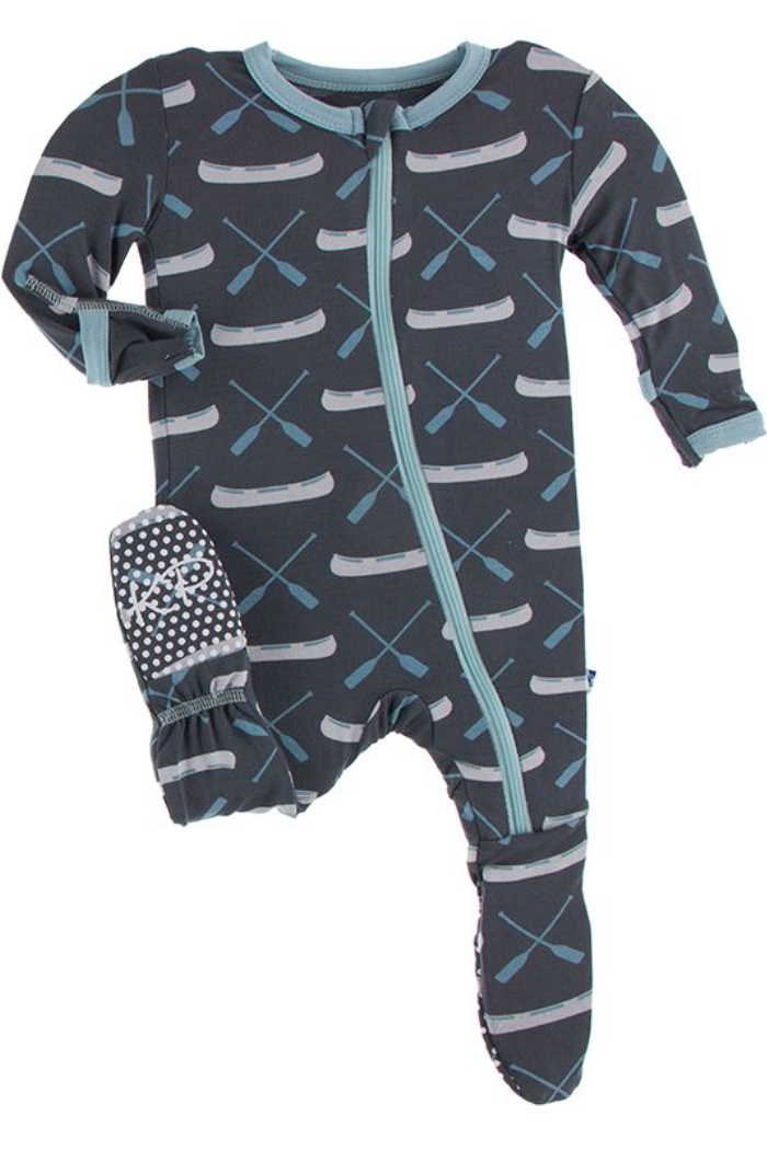 Stone Paddles and Canoe Print Footie with Zipper