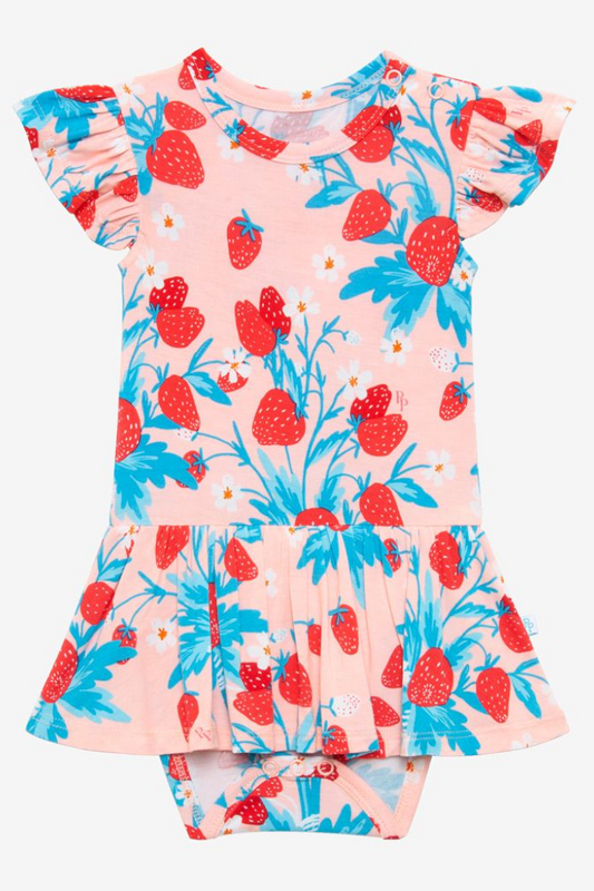 Strawberry Ruffled Cap Sleeve Basic Twirl Skirt Body Suit