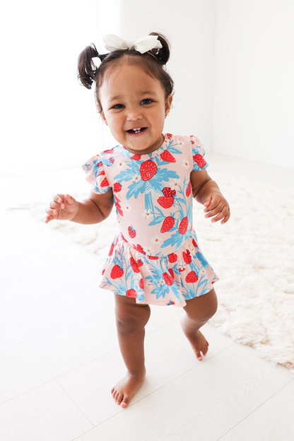Strawberry Ruffled Cap Sleeve Basic Twirl Skirt Body Suit