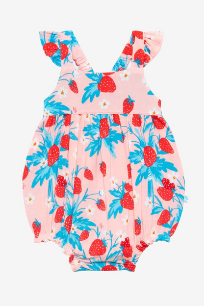 Strawberry Basic Ruffled Cap Sleeve Bubble Romper