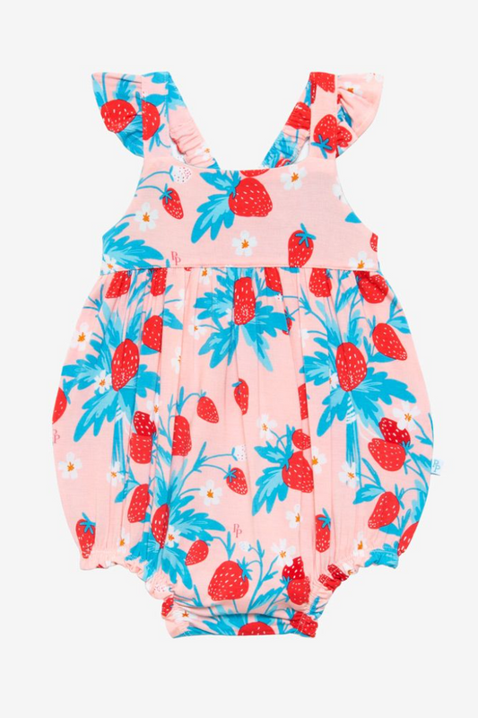 Strawberry Basic Ruffled Cap Sleeve Bubble Romper