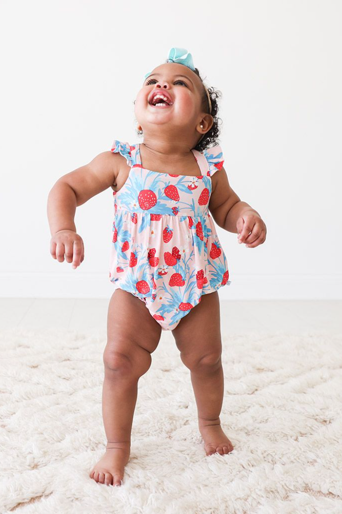 Strawberry Basic Ruffled Cap Sleeve Bubble Romper