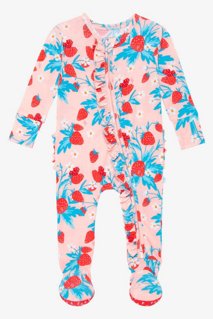 Strawberry Ruffled Zippered Footie