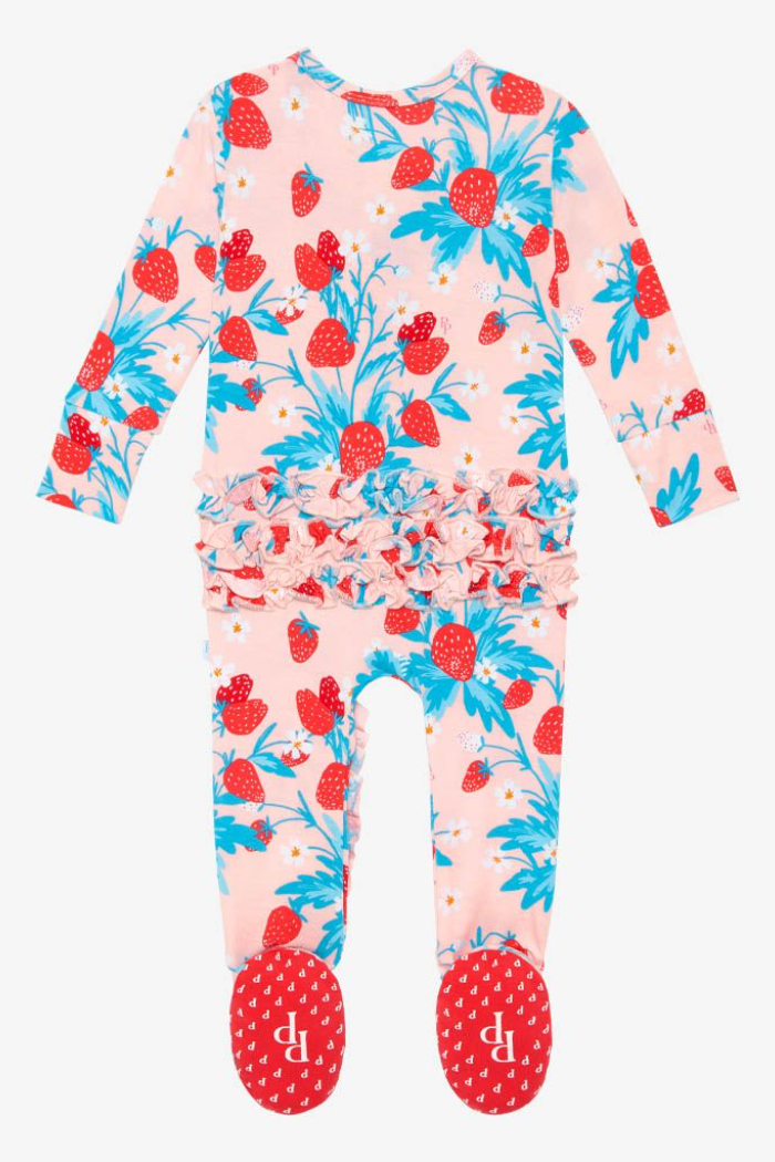 Strawberry Ruffled Zippered Footie
