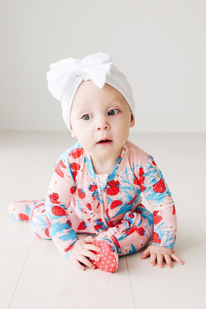 Strawberry Ruffled Zippered Footie