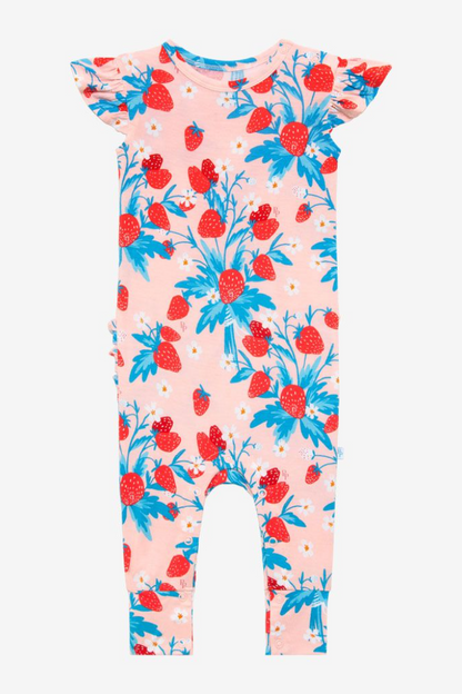 Strawberry Footless Ruffled Cap Sleeve Basic Romper