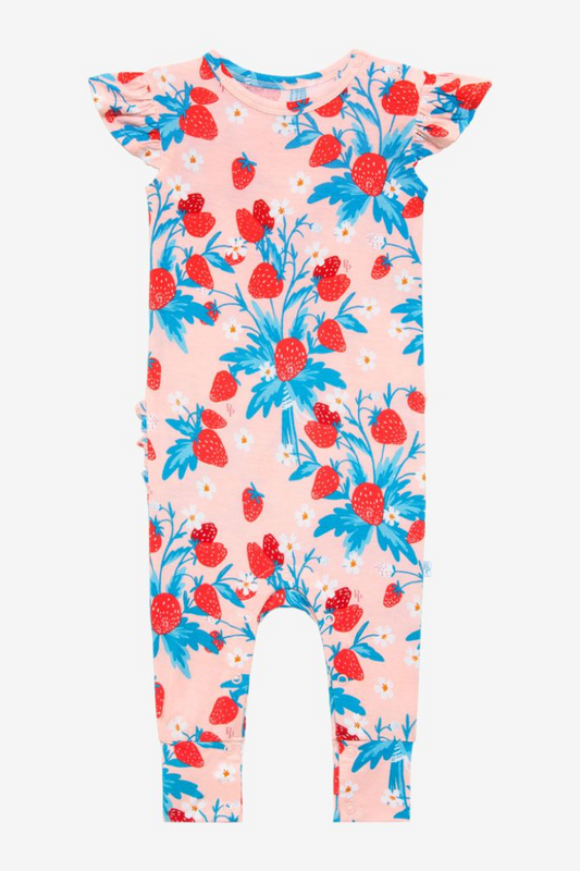 Strawberry Footless Ruffled Cap Sleeve Basic Romper
