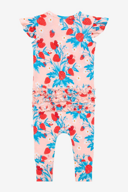 Strawberry Footless Ruffled Cap Sleeve Basic Romper