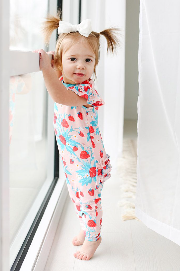 Strawberry Footless Ruffled Cap Sleeve Basic Romper