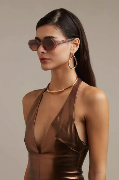 Adrea Hexagonal Sunglasses - Pink Havana