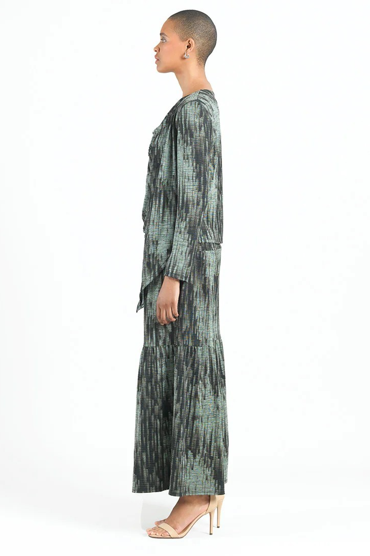 Silky Print Pleated 3-Tier Skirt Pant