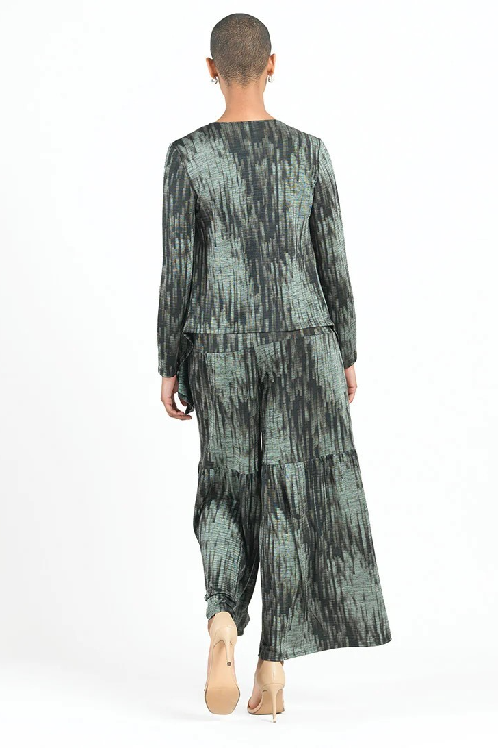 Silky Print Pleated 3-Tier Skirt Pant