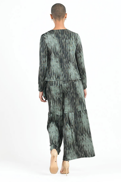 Silky Print Pleated 3-Tier Skirt Pant