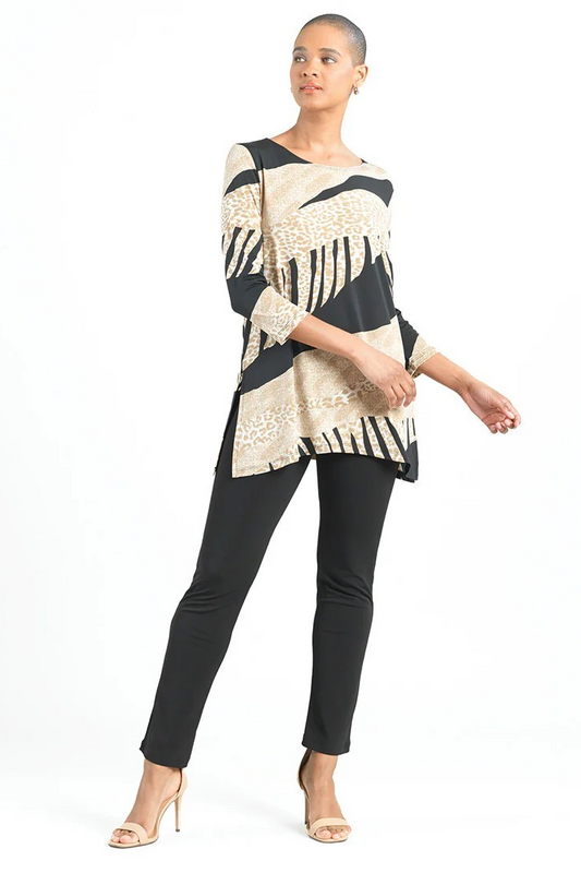 Animal-Palm Print Scoop Neck Soft Knit Tunic