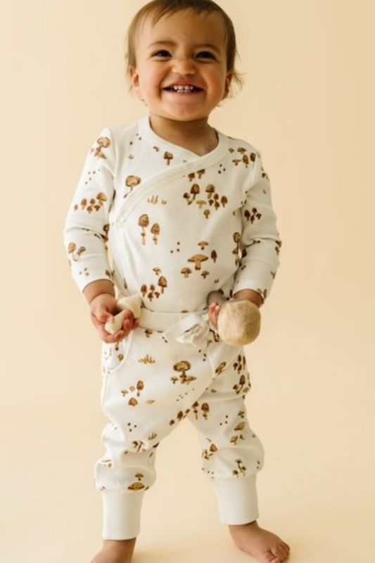 Organic Kimono Onesie & Pants Set-Fungi