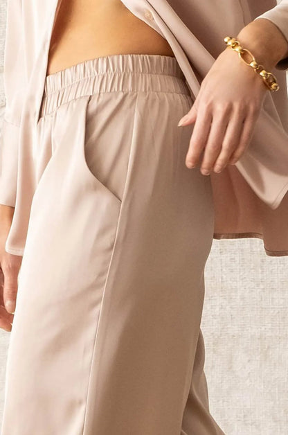 Solid Satin Wide Leg Pants