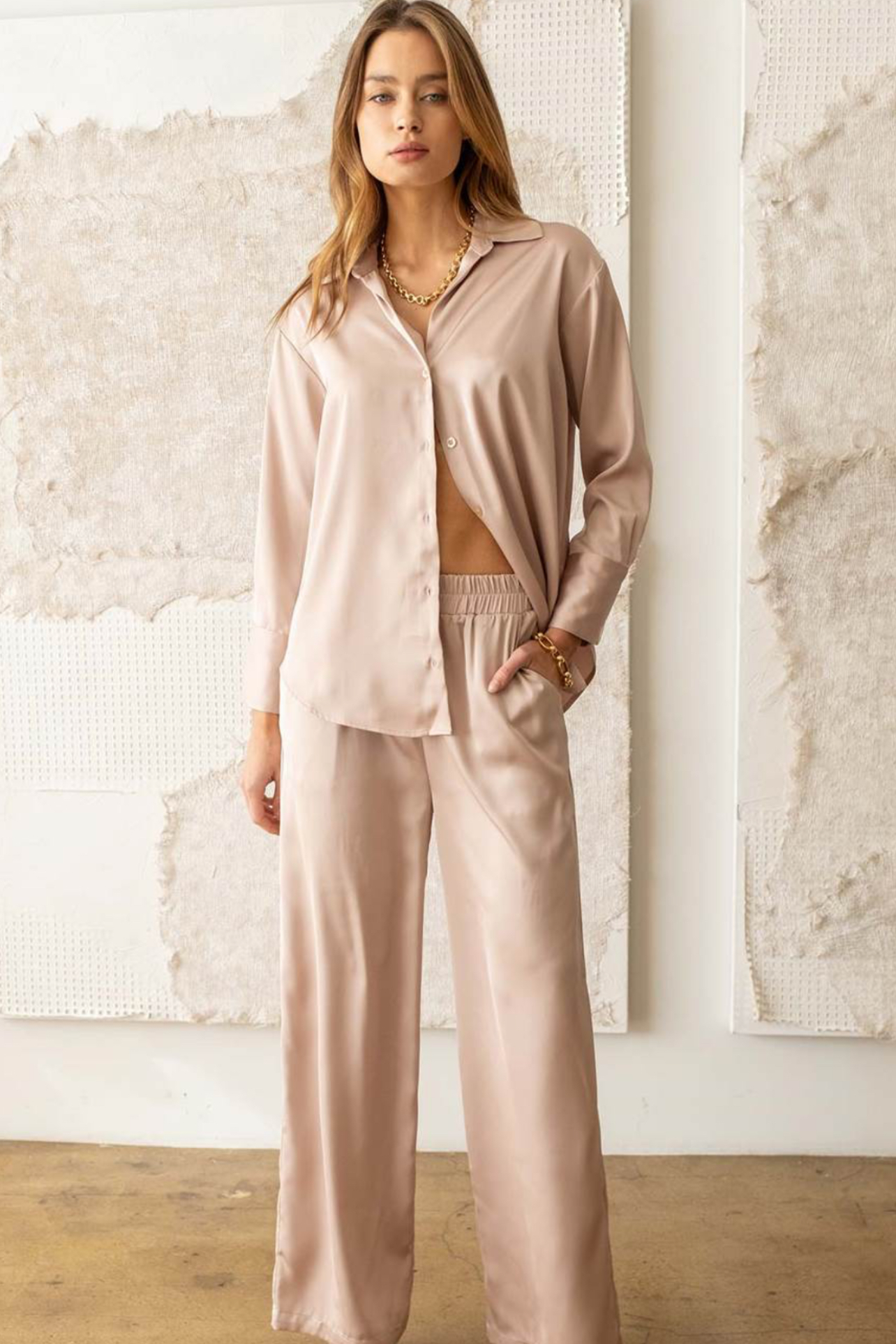 Solid Satin Wide Leg Pants