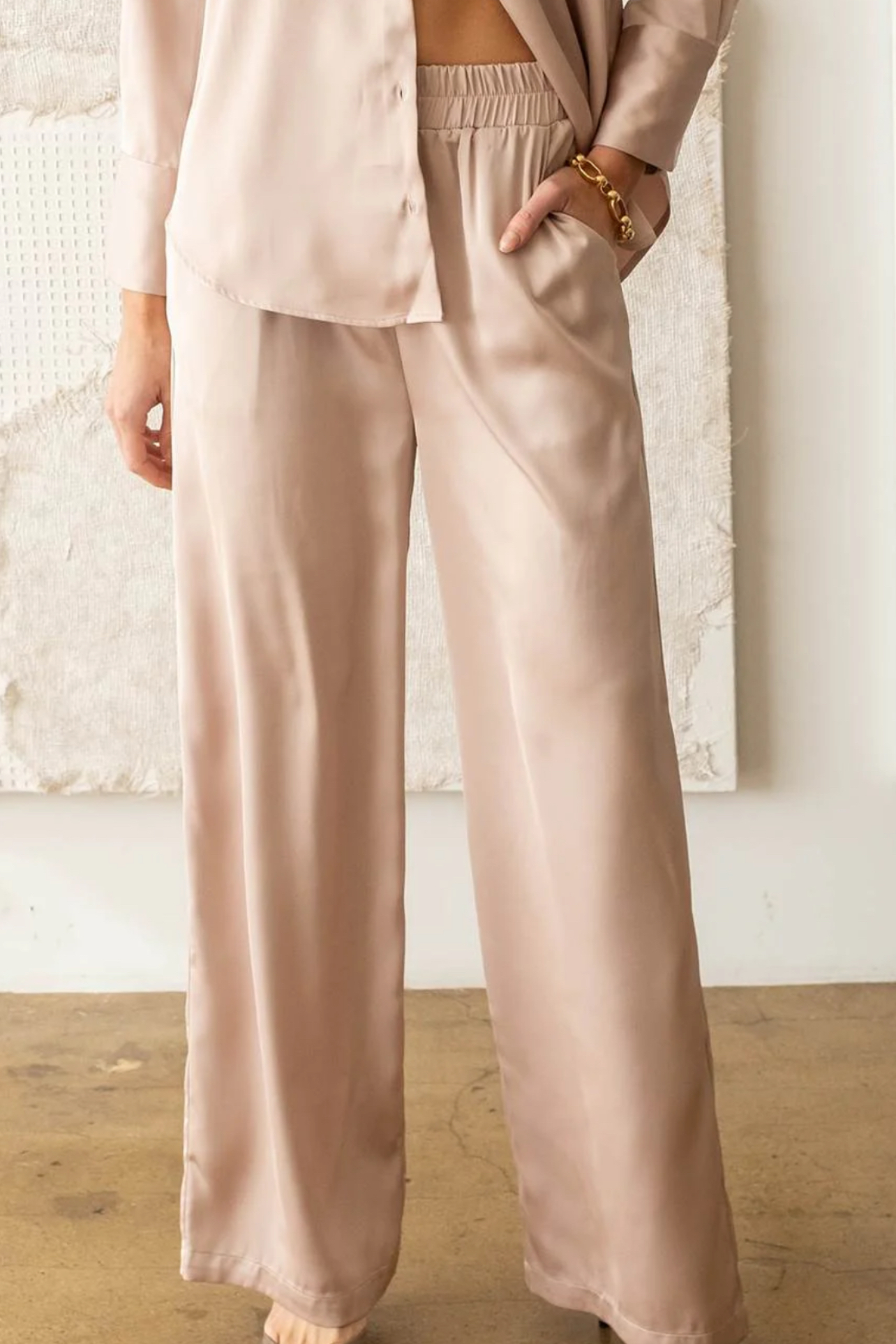 Solid Satin Wide Leg Pants