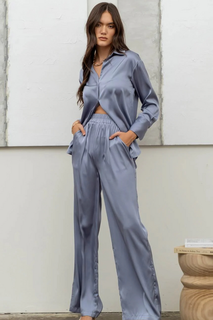 Solid Satin Wide Leg Pants