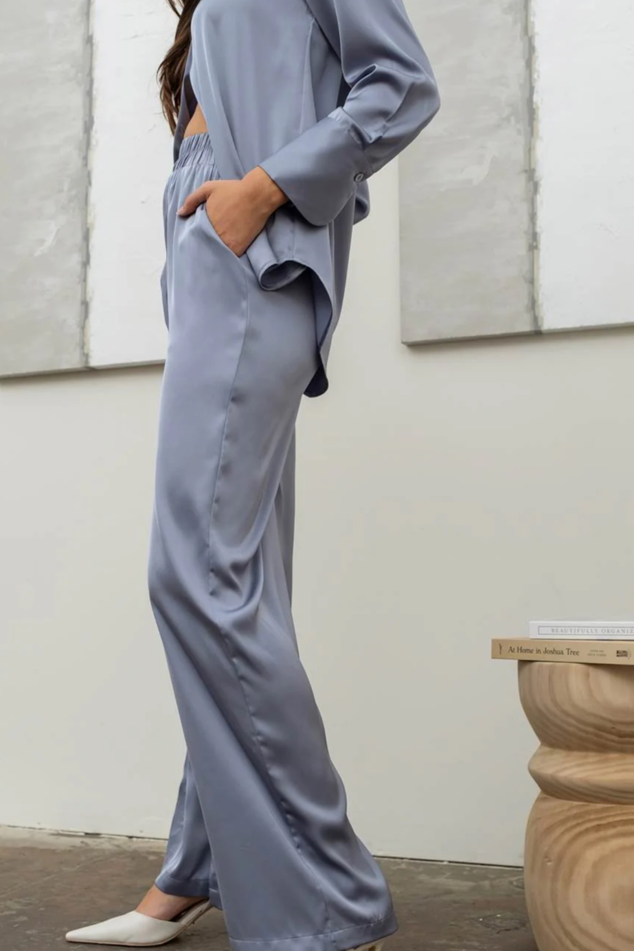 Solid Satin Wide Leg Pants