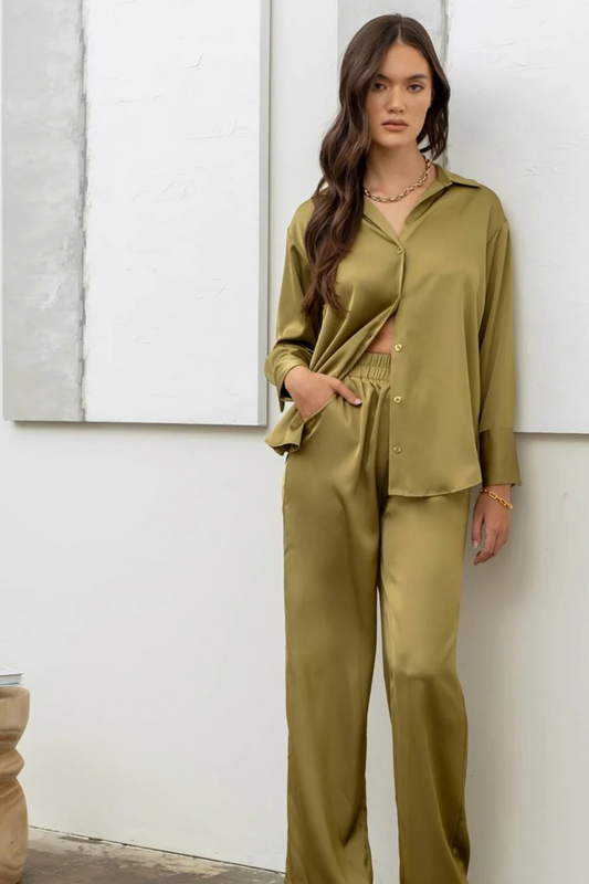 Solid Satin Wide Leg Pants