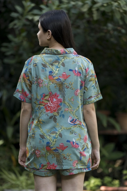Bird Teal Shorts & Top Pj Set