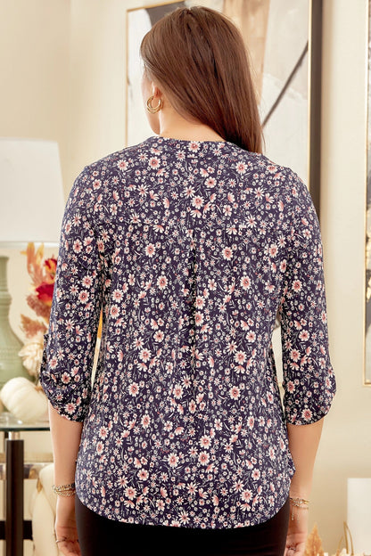 v neck 3/4 sleeve blouse
