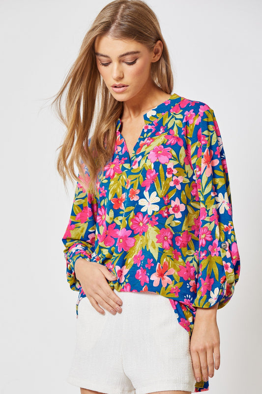 v neck 3/4 sleeve blouse