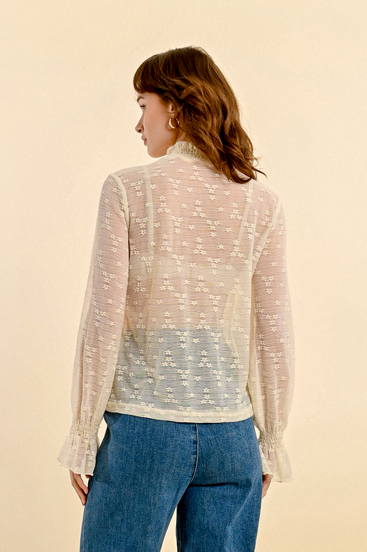 Transparent Cuffed Mock Neck Top