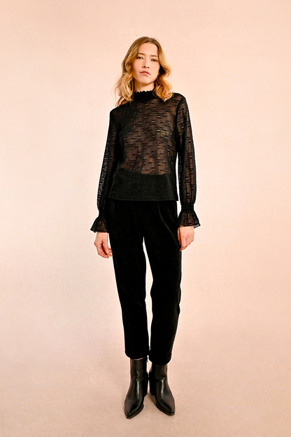 Transparent Cuffed Mock Neck Top