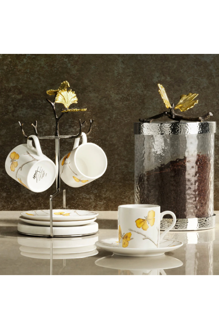 Butterfly Ginkgo Gold Demitasse Set with Stand