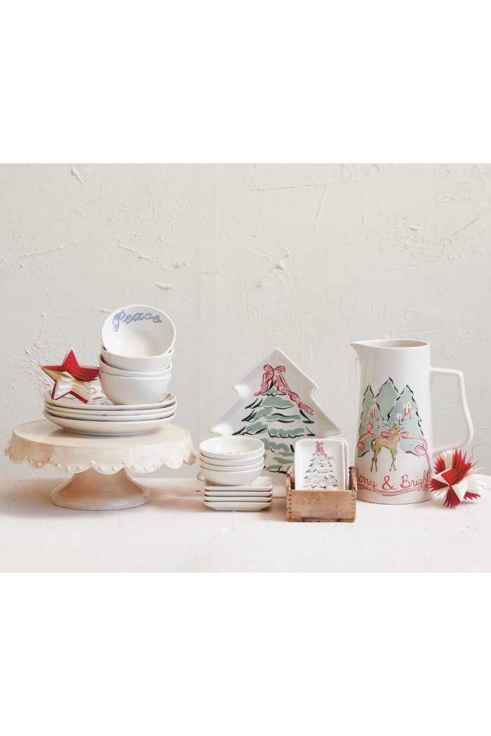 Stoneware Pitcher w/ Reindeer, 2QT
