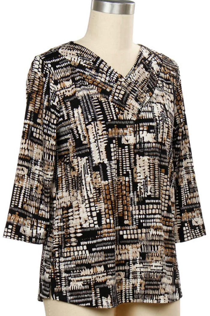 3/4 Slv Dotted Patch Print Top