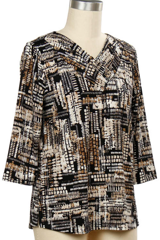 3/4 Slv Dotted Patch Print Top