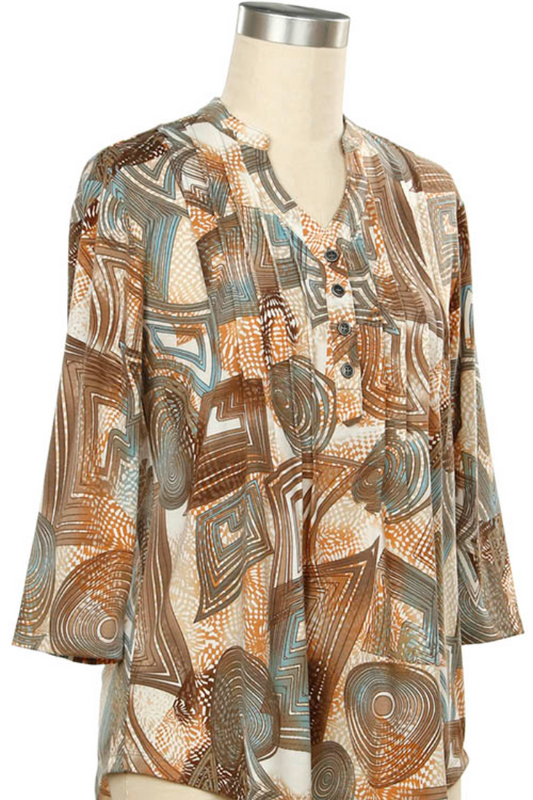 3/4 Slv Geo Print Top
