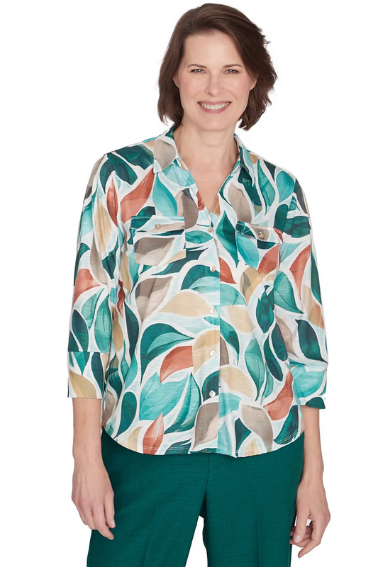 Abstract Leaf Bell Sleeve Top