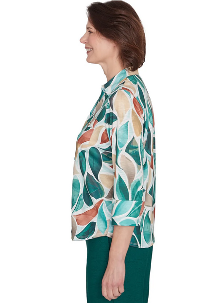 Abstract Leaf Bell Sleeve Top
