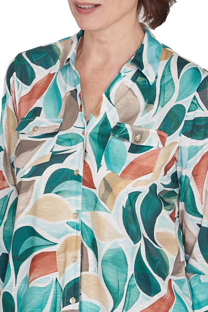 Abstract Leaf Bell Sleeve Top