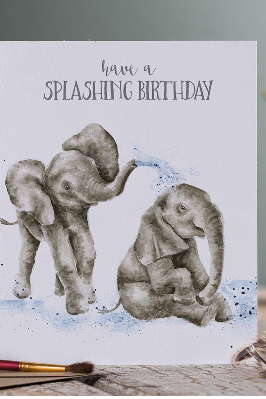 Splashing Birthday Elephant Birthday Card