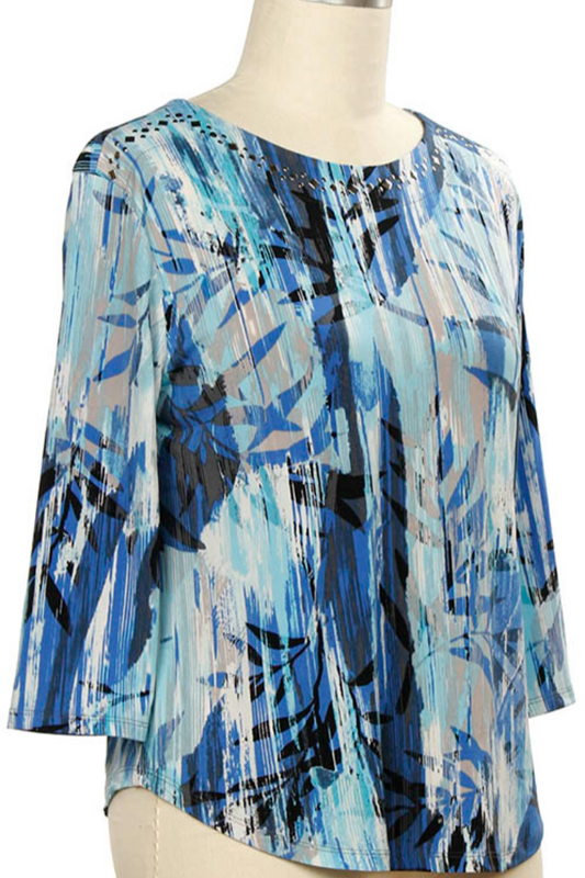 3/4 Slv Leaves Print Top
