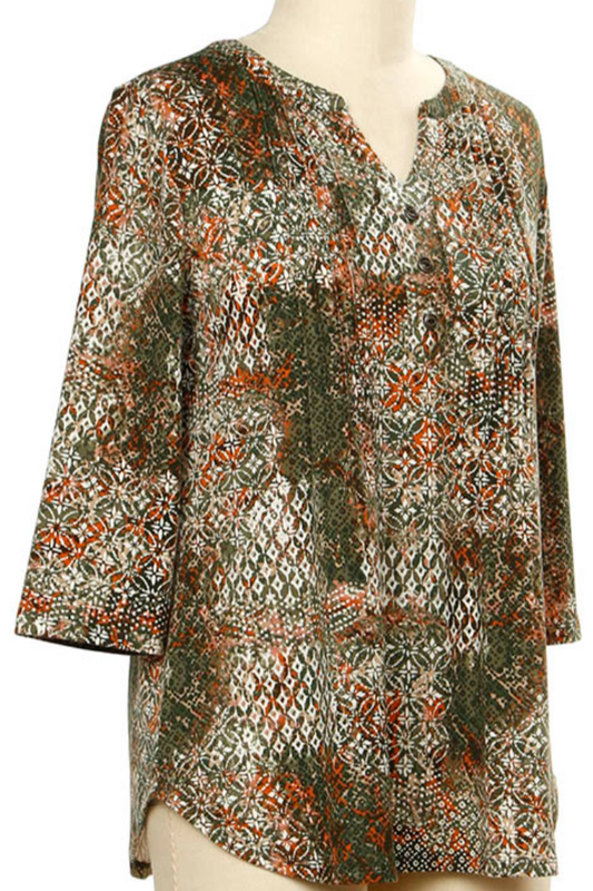 3/4 Slv Patch Print Top