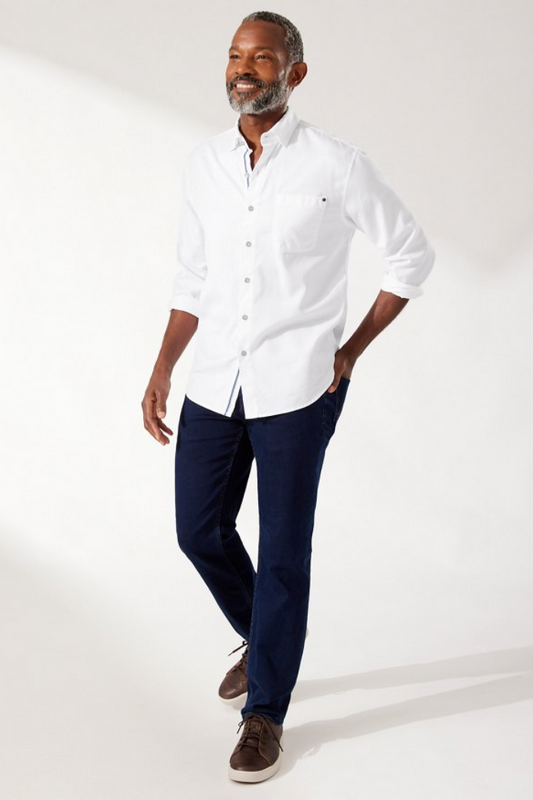Tahitian Twill Long Sleeve Shirt- White