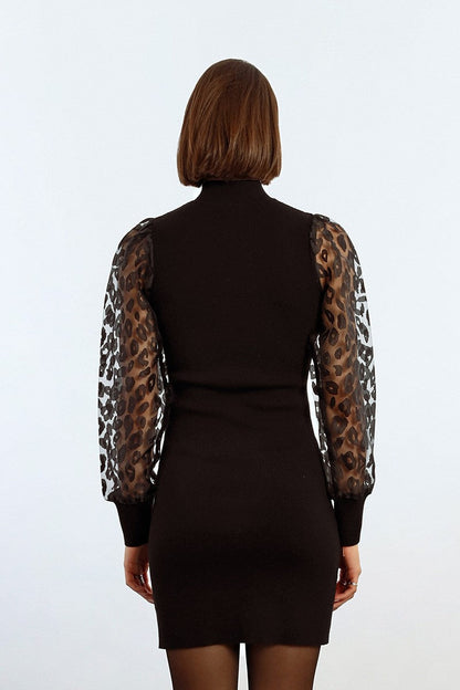 SWEATER DRESS WITH SEMI-SHEER SLEEVES