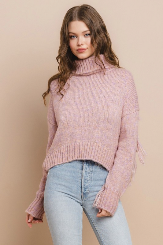 Turtleneck Fringe Det Sweater