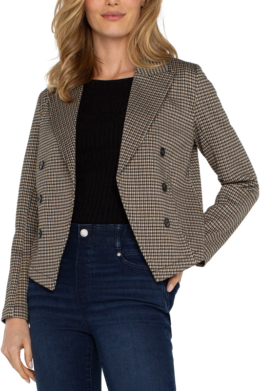 Open Front Blazer - Black/Tan Check