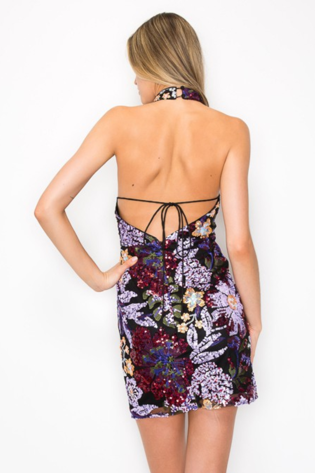 Sequin Halter Neck Mini Dress