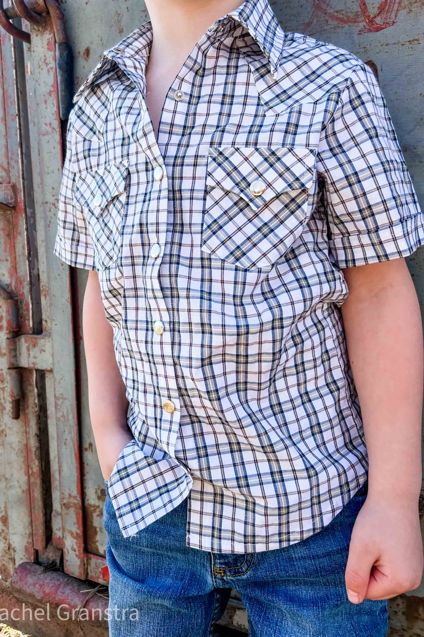 Youth Plaid Pattern Metal Snap