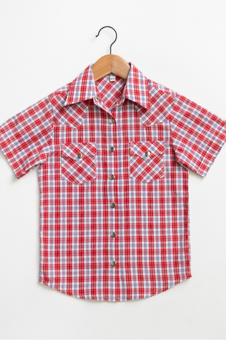 Youth Plaid Pattern Metal Snap