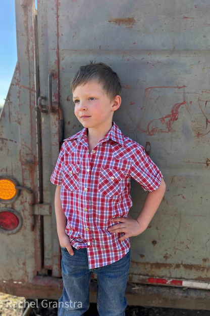 Youth Plaid Pattern Metal Snap